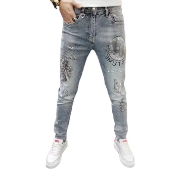 Muške traperice od denima, korejski stil, slim-fit, ravni kroj, 80% pamuk