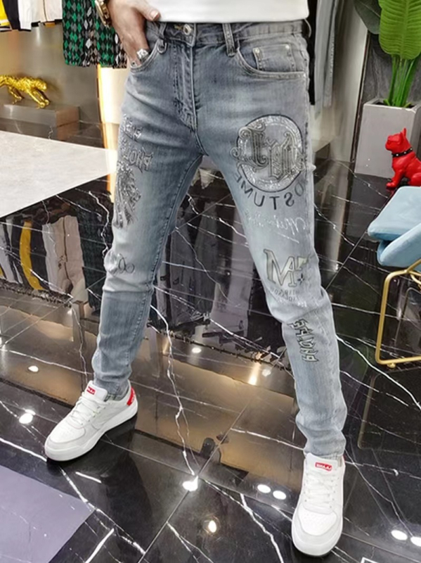 Muške traperice od denima, korejski stil, slim-fit, ravni kroj, 80% pamuk