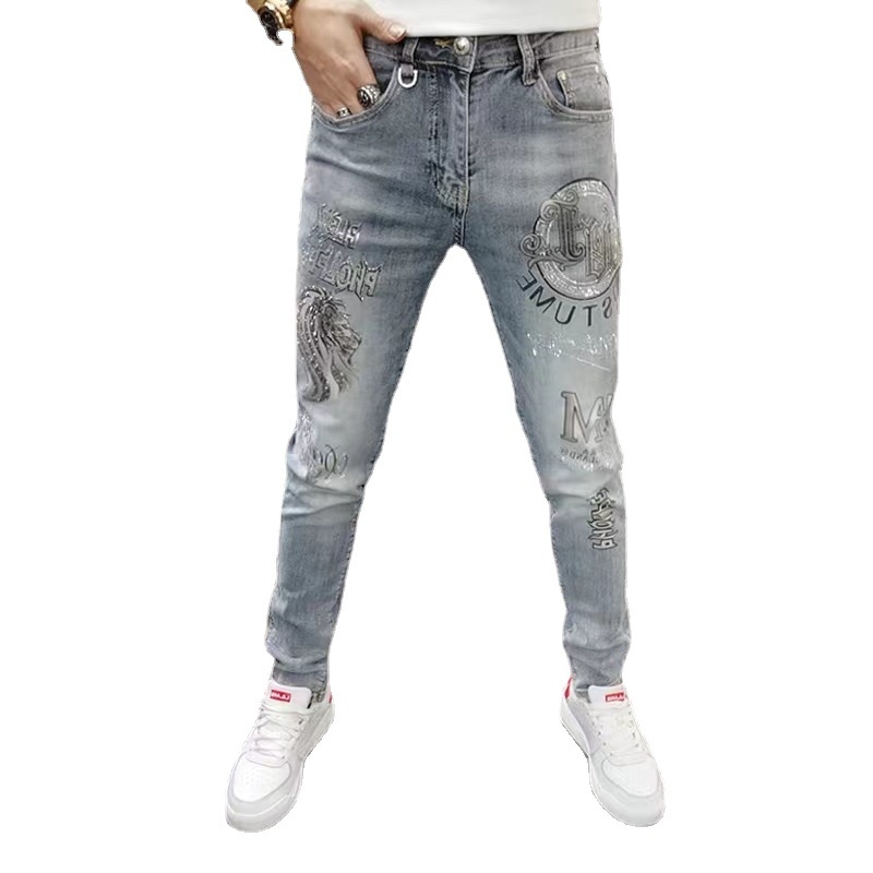 Muške traperice od denima, korejski stil, slim-fit, ravni kroj, 80% pamuk
