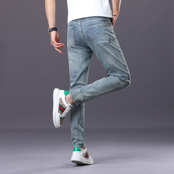 Férfi farmernadrág – Slim-fit, Hímzés, Mosott denim, Középső derék, Pamut