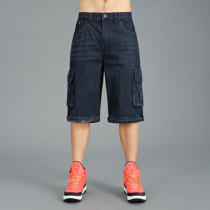 Jeansi bărbați cropped cu croială dreaptă, 70% bumbac, talie medie, mai multe buzunare