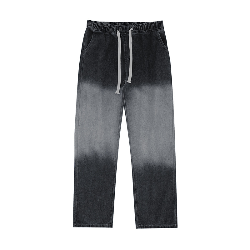 Jeanși pentru bărbați din denim, croială dreaptă, talie medie, finisaj de spălare, decor la buzunare, fără călcare, 95% poliester, primăvară și toamnă