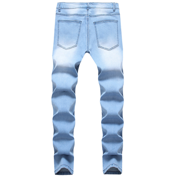 Jeans bărbați, slim fit, distressed, denim casual, talie medie, fermoar, 95% bumbac