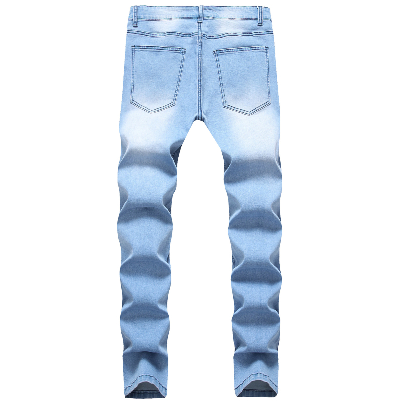 Jeans bărbați, slim fit, distressed, denim casual, talie medie, fermoar, 95% bumbac