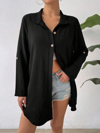 Ženska bluza od ice silk, slobodan kroj, srednja duljina 65–80 cm, poliester 95%+ i spandeks