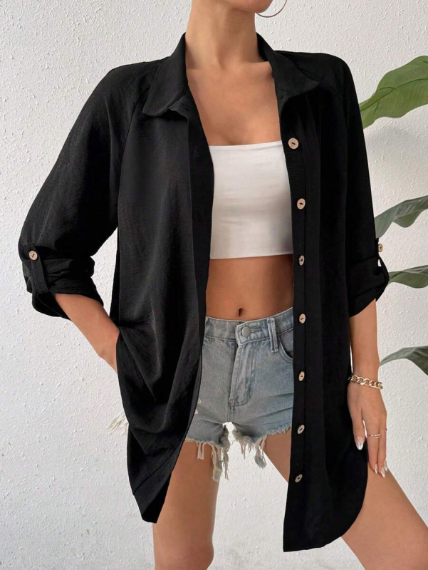 Ženska bluza od ice silk, slobodan kroj, srednja duljina 65–80 cm, poliester 95%+ i spandeks