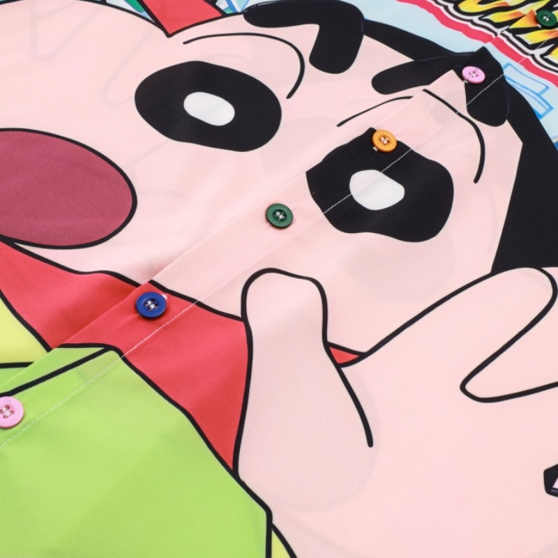 Košulja kratkih rukava s karikaturama, japanski stil, slobodan kroj, stojeći ovratnik, poliester 95%+