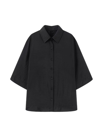 Ženska casual košulja s lapel ovratnikom, kratki rukavi, široki kroj, poliester 95%+