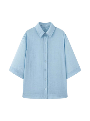 Ženska casual košulja s lapel ovratnikom, kratki rukavi, široki kroj, poliester 95%+