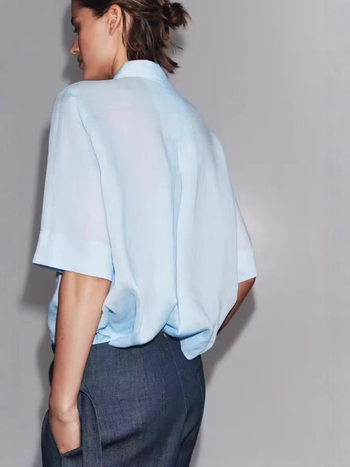 Ženska casual košulja s lapel ovratnikom, kratki rukavi, široki kroj, poliester 95%+