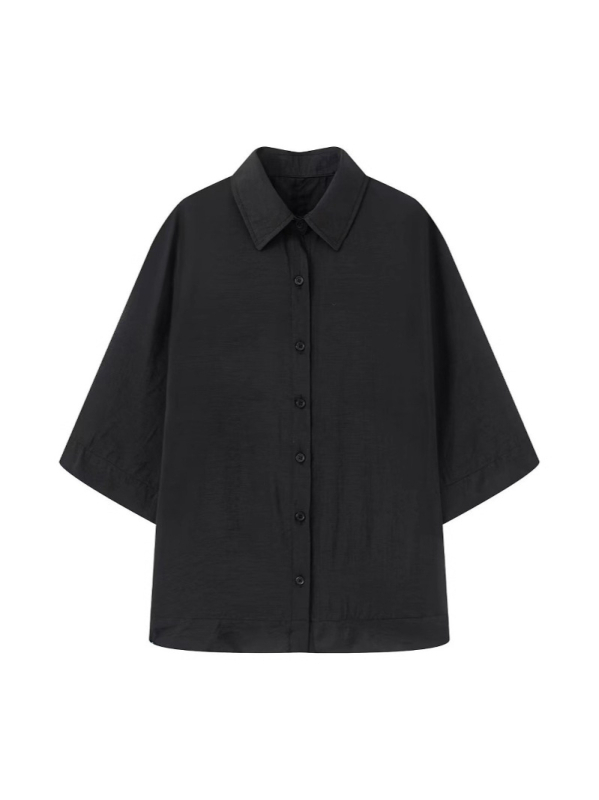 Ženska casual košulja s lapel ovratnikom, kratki rukavi, široki kroj, poliester 95%+