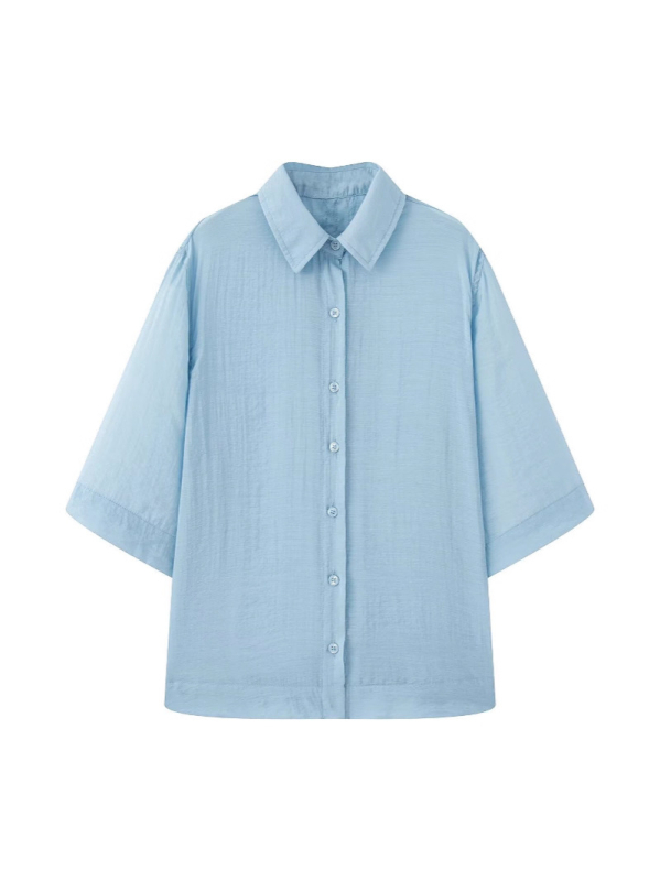 Ženska casual košulja s lapel ovratnikom, kratki rukavi, široki kroj, poliester 95%+
