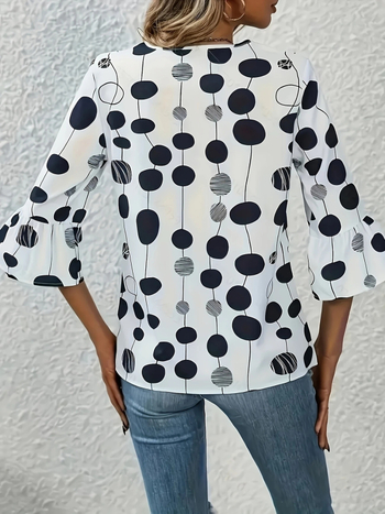 Bluza s V-izrezom, 3D uzorak, poliester-viskozna tkanina, standardni rukav, elegantan uredski stil, ljeto 2025