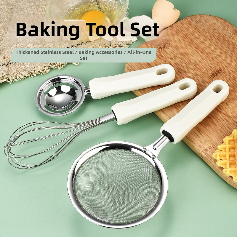 Nerezová oceľová 3-dielna sada na pečenie s oddeľovačom bielkovín, šľahačom na vajcia a multifunkčným filtrom (ne-elektrické)