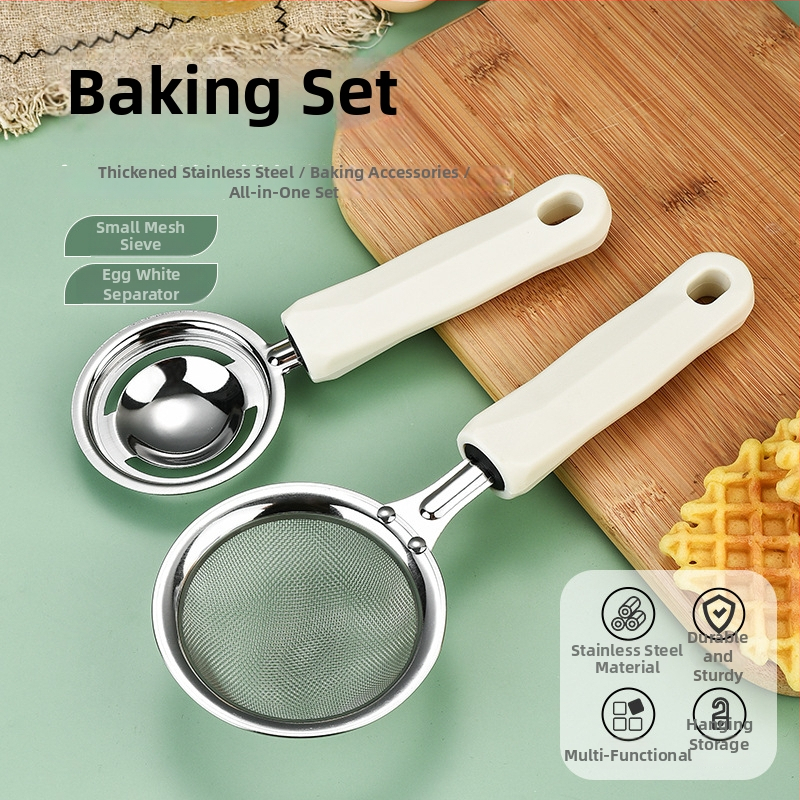 Nerezová oceľová 3-dielna sada na pečenie s oddeľovačom bielkovín, šľahačom na vajcia a multifunkčným filtrom (ne-elektrické)