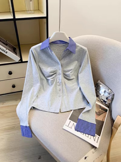 Košulja s polo ovratnikom, bez rukava, 3D uzorak, cardigan stil, japanski retro, uski kroj, obična duljina, mješavina poliester-pamuk (95%+ pamuka)