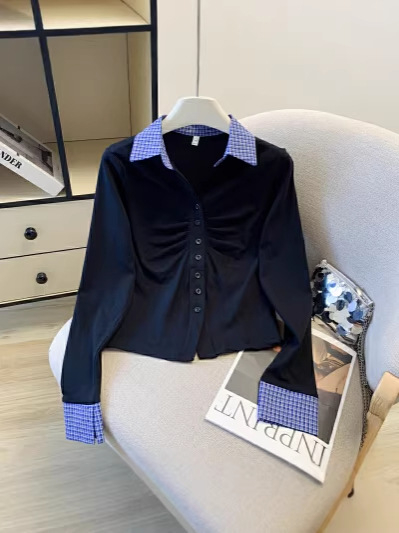 Košulja s polo ovratnikom, bez rukava, 3D uzorak, cardigan stil, japanski retro, uski kroj, obična duljina, mješavina poliester-pamuk (95%+ pamuka)