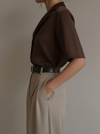 Ženska retro bluza s kratkim rukavima, kardigan stil, ovratnik s klopom (lapel collar), poliester, jedinstvena boja, uski kroj