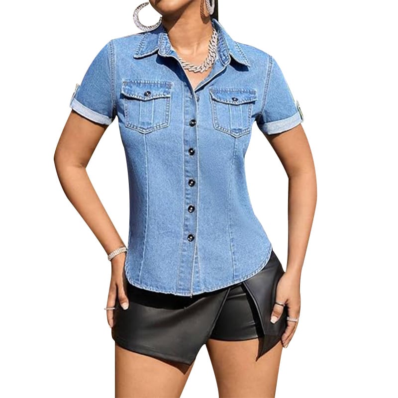 Pamut-poliészter keverékű rövid ujjú ing, négyszögletes nyakú, egyrendés gombolású, laza szabású