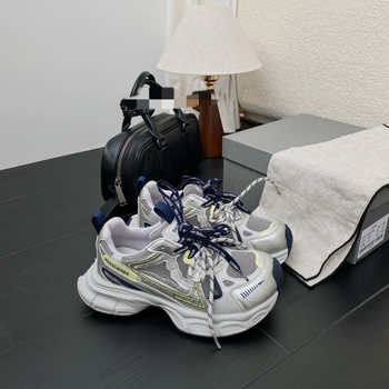 Ženske tenisice tip Dad Shoes, mrežasti gornji dio, visina pete 6–8 cm, gornji dio od nubuka kravlje kože + tekstil, okrugli vrh prsta, protuklizna potplata
