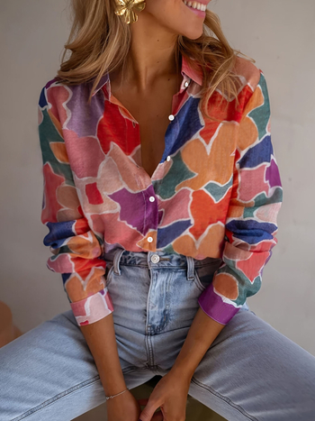Polo košulja s dugim rukavima, poliester–spandeks mješavina, print uzorak, street hipster stil