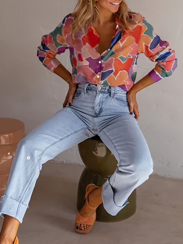 Polo košulja s dugim rukavima, poliester–spandeks mješavina, print uzorak, street hipster stil