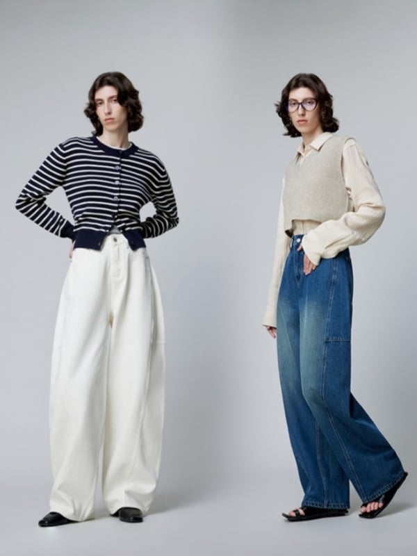 Traperice uskog kroja s visokim strukom, pamuk 90–95%, Cowboy Cloth tkanina