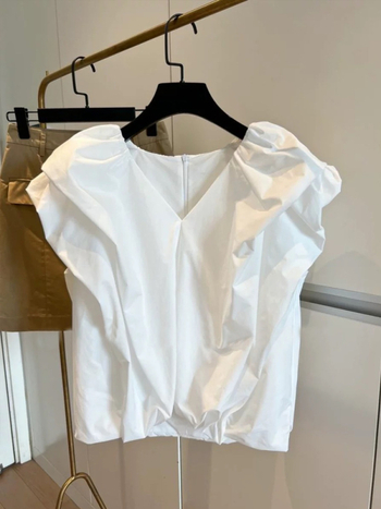 Ženski bezrukavni top s plisiranim V-izrezom, poliester, korejski stil