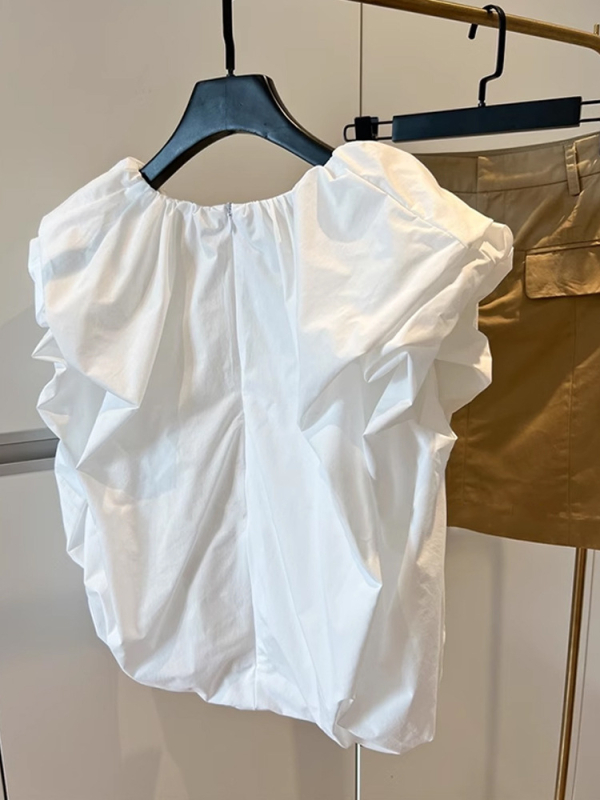 Ženski bezrukavni top s plisiranim V-izrezom, poliester, korejski stil