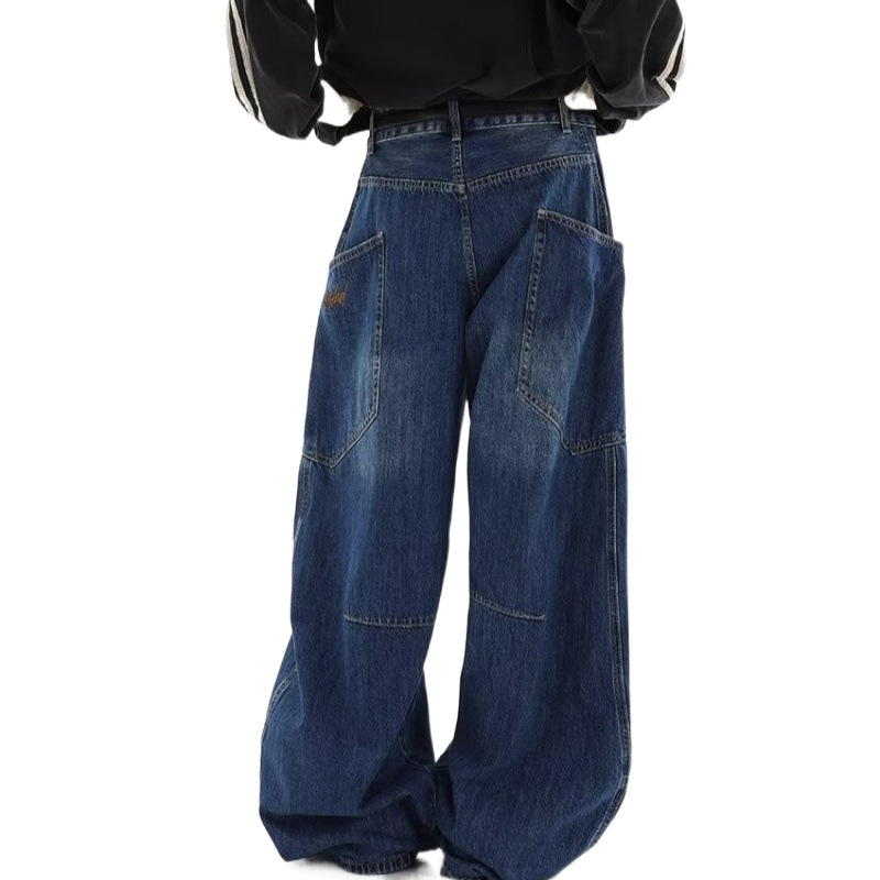 Széles lábú farmernadrág, magas derekú, nagy zsebekkel — pamut 70–80% + poliészter, mikro-elasztikusság, retro amerikai stílus, ősz 2024
