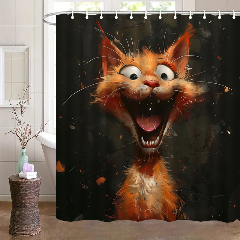 Душ завеса и преградна завеса за баня, полиестер, модерен минимализъм, животински принт, монтаж без пробиване, възможност за печат на лого