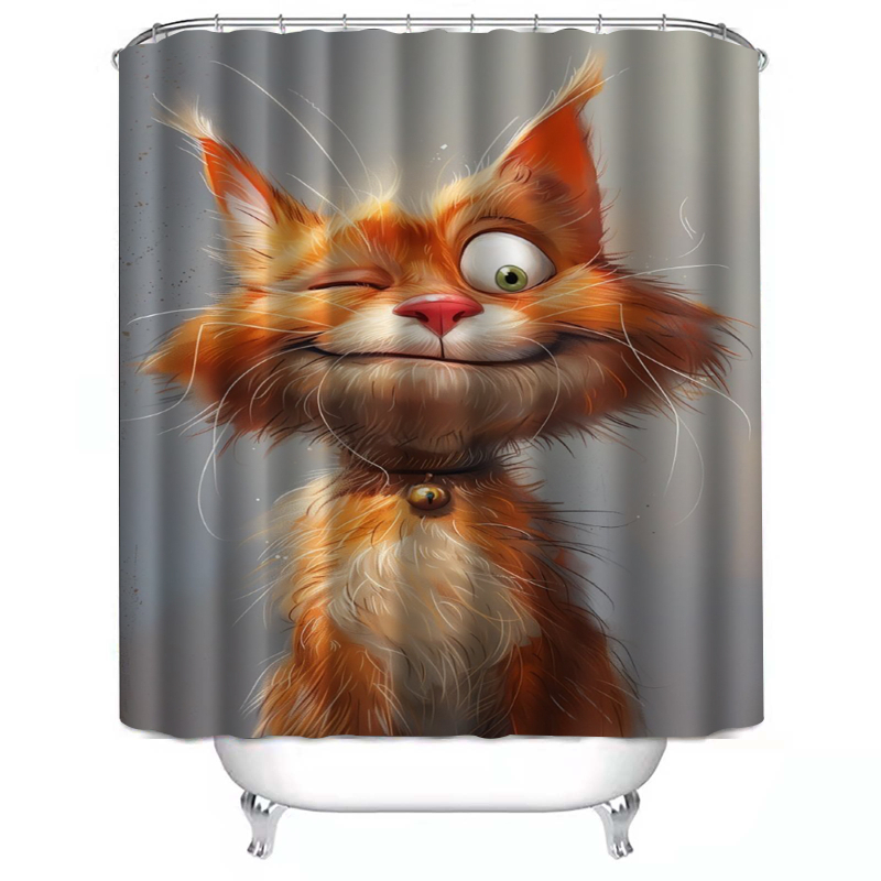 Душ завеса и преградна завеса за баня, полиестер, модерен минимализъм, животински принт, монтаж без пробиване, възможност за печат на лого