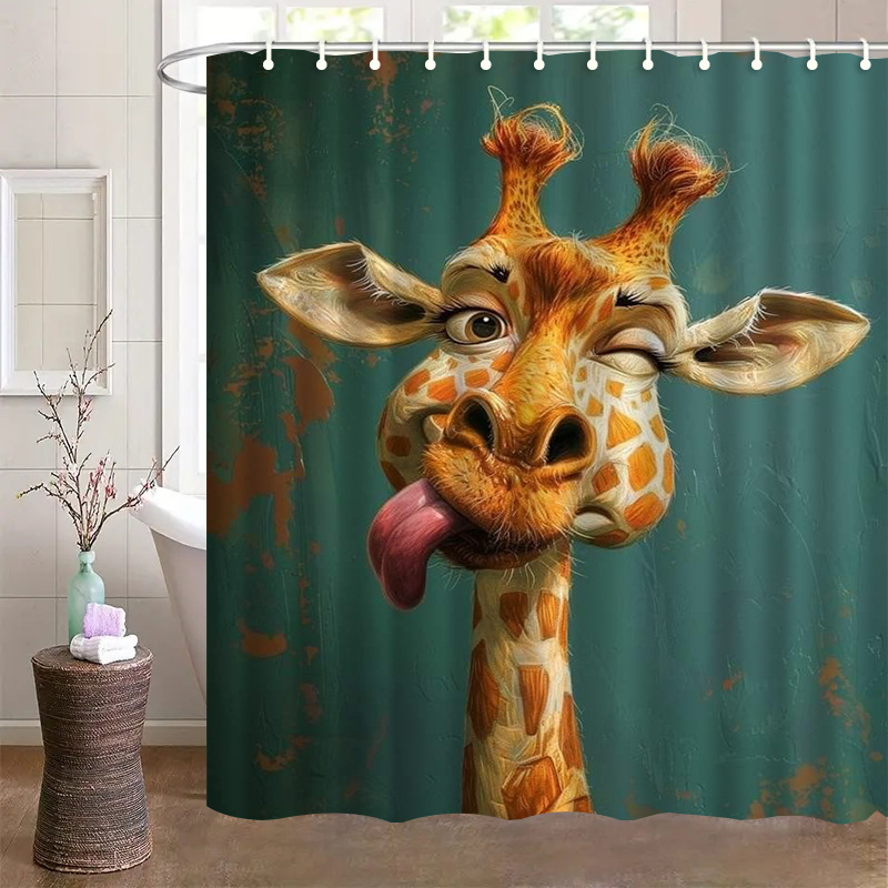 Душ завеса и преградна завеса за баня, полиестер, модерен минимализъм, животински принт, монтаж без пробиване, възможност за печат на лого