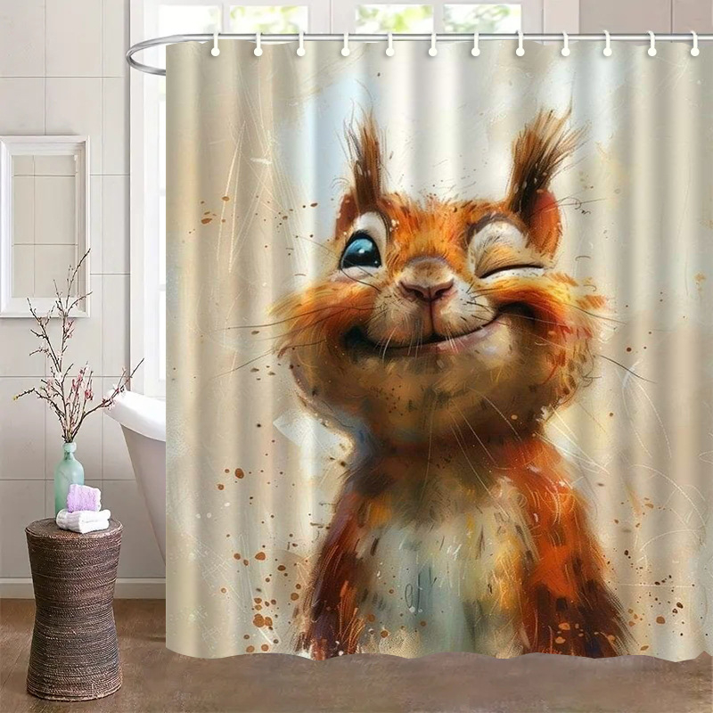 Душ завеса и преградна завеса за баня, полиестер, модерен минимализъм, животински принт, монтаж без пробиване, възможност за печат на лого