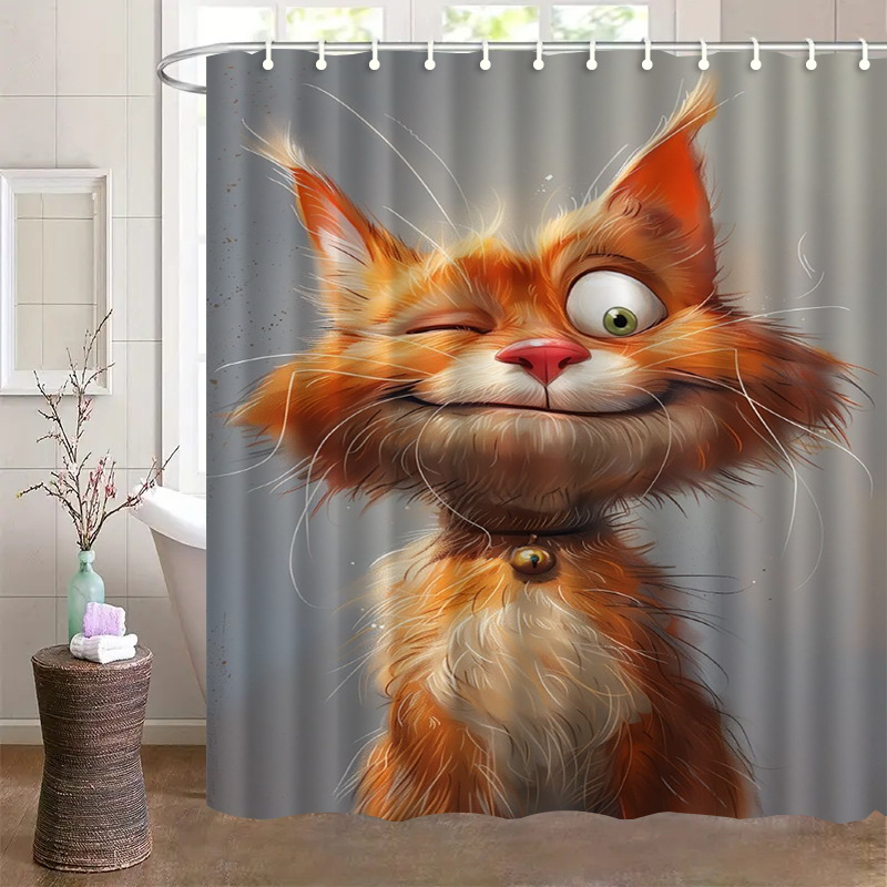 Душ завеса и преградна завеса за баня, полиестер, модерен минимализъм, животински принт, монтаж без пробиване, възможност за печат на лого