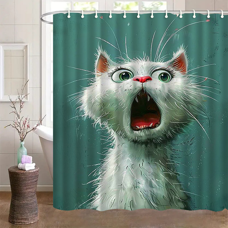 Душ завеса и преградна завеса за баня, полиестер, модерен минимализъм, животински принт, монтаж без пробиване, възможност за печат на лого