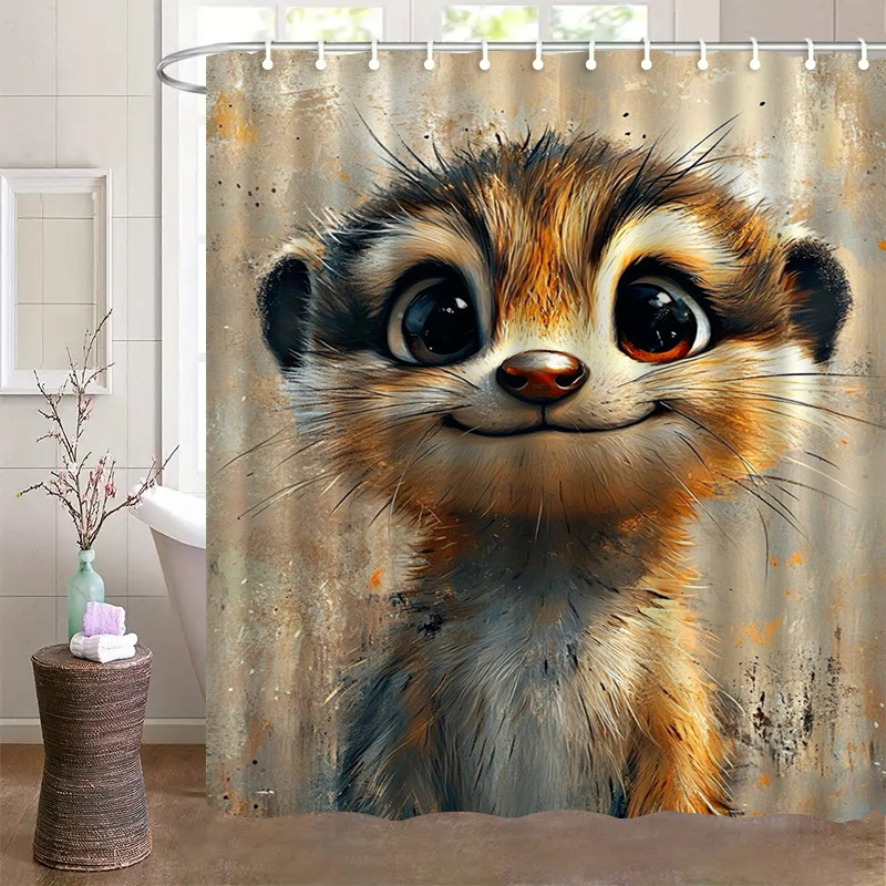 Душ завеса и преградна завеса за баня, полиестер, модерен минимализъм, животински принт, монтаж без пробиване, възможност за печат на лого