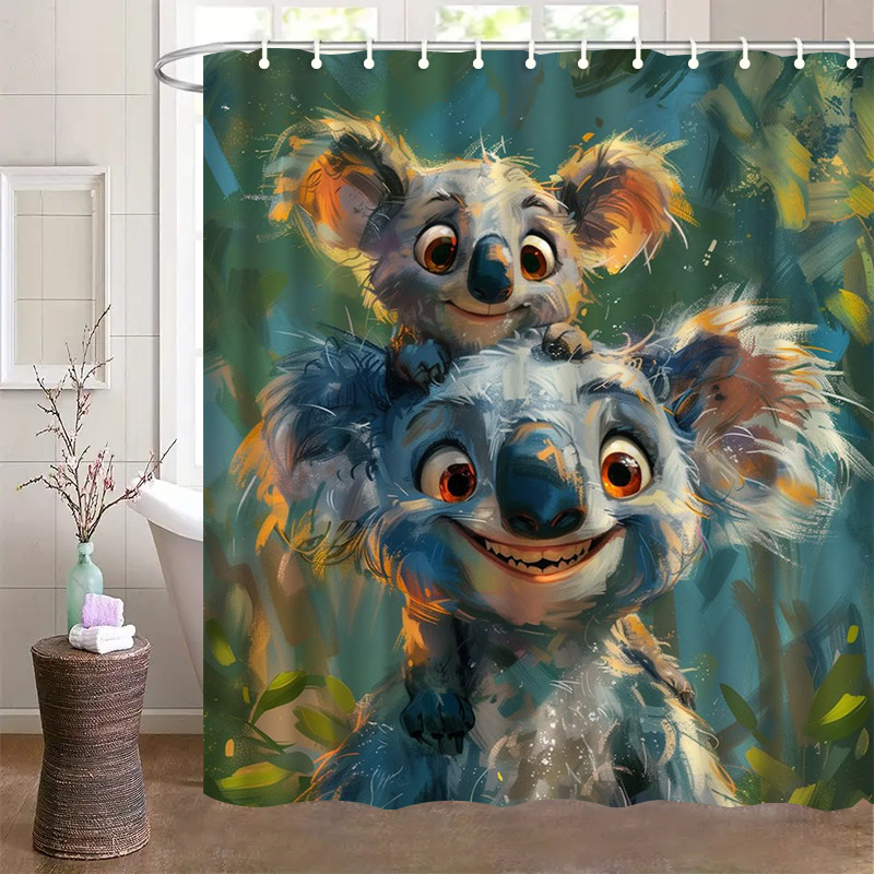 Душ завеса и преградна завеса за баня, полиестер, модерен минимализъм, животински принт, монтаж без пробиване, възможност за печат на лого