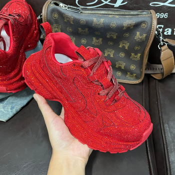 Ženske chunky tenisice s dijamantnim uzorkom, niski gornji dio, vezanje, povećanje visine 3-5 cm, gornji dio: koža prve klase + umjetna koža + tekstil, potplat od gume injekcijski oblikovan