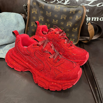 Ženske chunky tenisice s dijamantnim uzorkom, niski gornji dio, vezanje, povećanje visine 3-5 cm, gornji dio: koža prve klase + umjetna koža + tekstil, potplat od gume injekcijski oblikovan