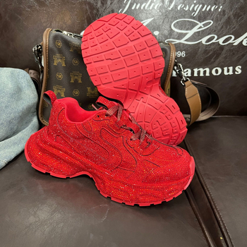 Ženske chunky tenisice s dijamantnim uzorkom, niski gornji dio, vezanje, povećanje visine 3-5 cm, gornji dio: koža prve klase + umjetna koža + tekstil, potplat od gume injekcijski oblikovan