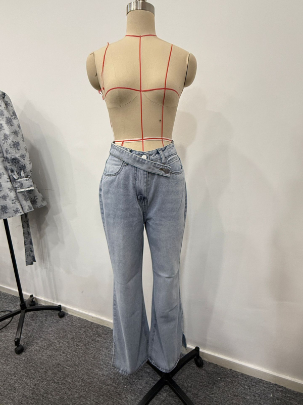 Ženske traperice od denima s širokim krojem, nepravilan pojas, visok pojas, elastični pojas