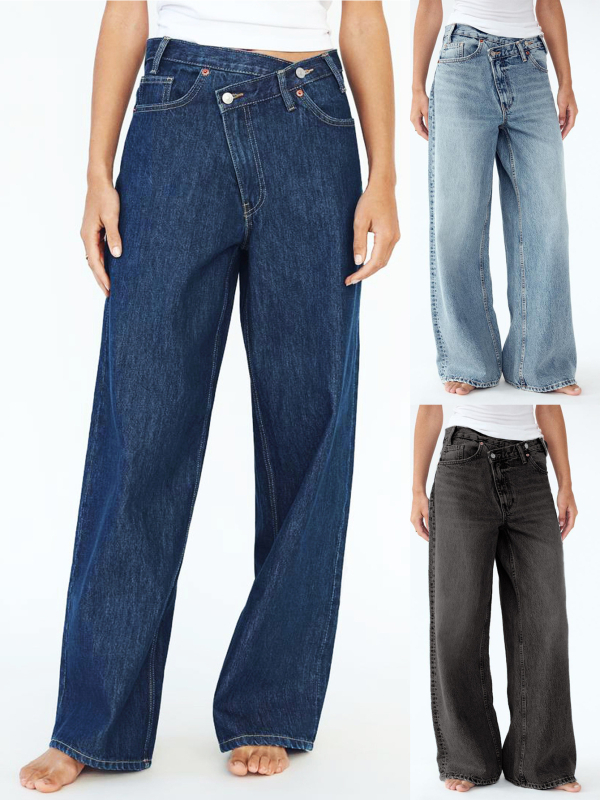 Traperice s visokim strukom, blago šire nogavice, denim 90–95% pamuk