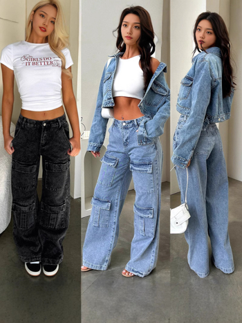 Egyenes szárú farmernadrág munkaruházati stílusban, mosott pamut denim, középmagas derék, bő szabás, 80–90% pamut, 2024 ősz kiadás