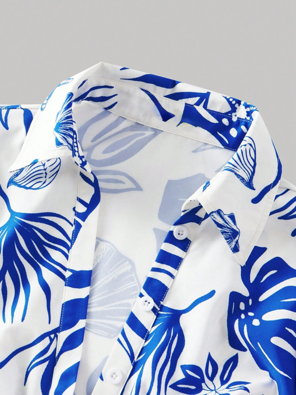 Koreai stílusú basic ing, V-nyakú, rövid ujjú smockinggal, virágmintás poliészter anyag (95%+)