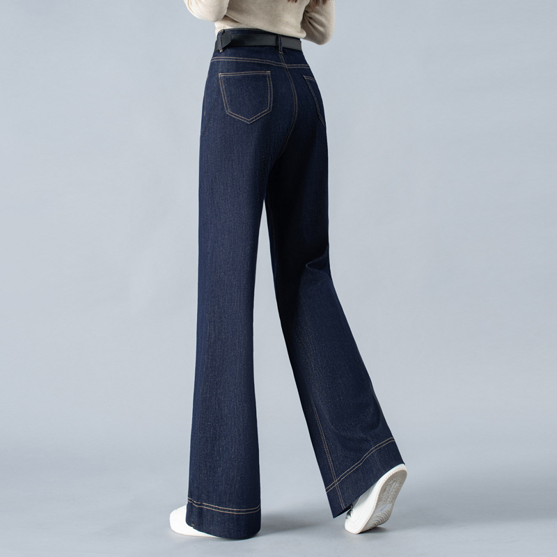 Női farmernadrág denimból, magas derekú, széles szárú, enyhén bővülő, homokmosott felület