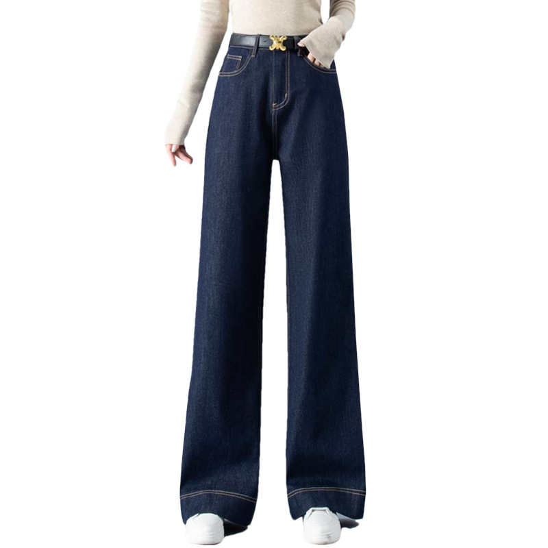 Női farmernadrág denimból, magas derekú, széles szárú, enyhén bővülő, homokmosott felület