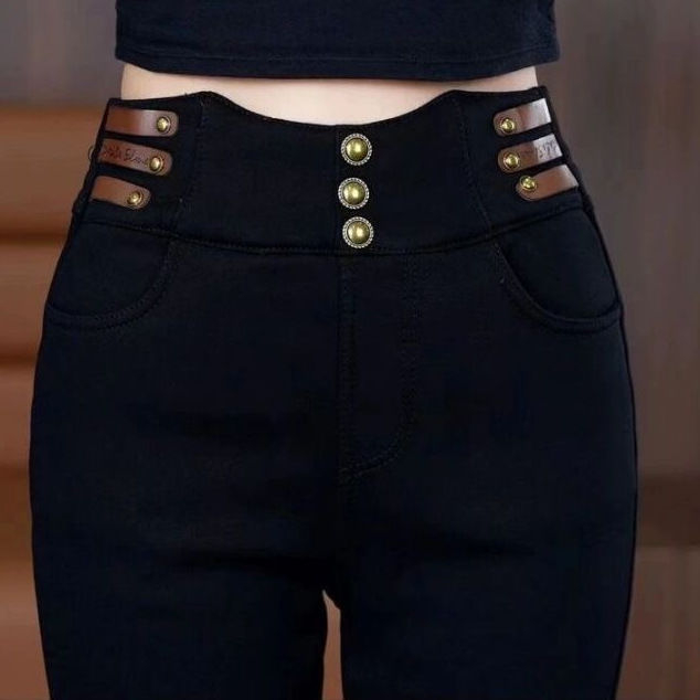 Дънки с висока талия и Bootcut, деним памук, подплатени с флис, дебели за студено време, дълги панталони, есен 2025