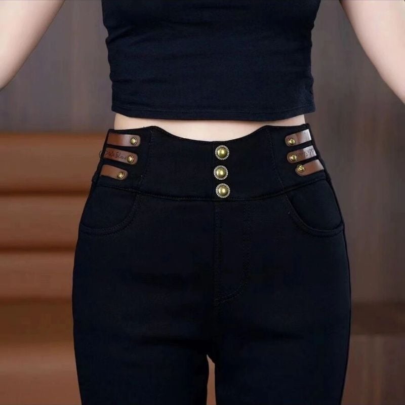 Дънки с висока талия и Bootcut, деним памук, подплатени с флис, дебели за студено време, дълги панталони, есен 2025