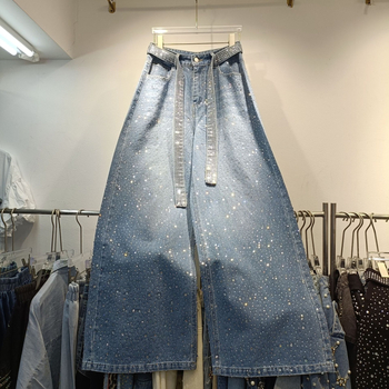 Traperice širokih nogavica s visokim strukom, denim s 50–70% pamuka, srednja debljina, street style, duljina hlača: hlače, zimska verzija 2024
